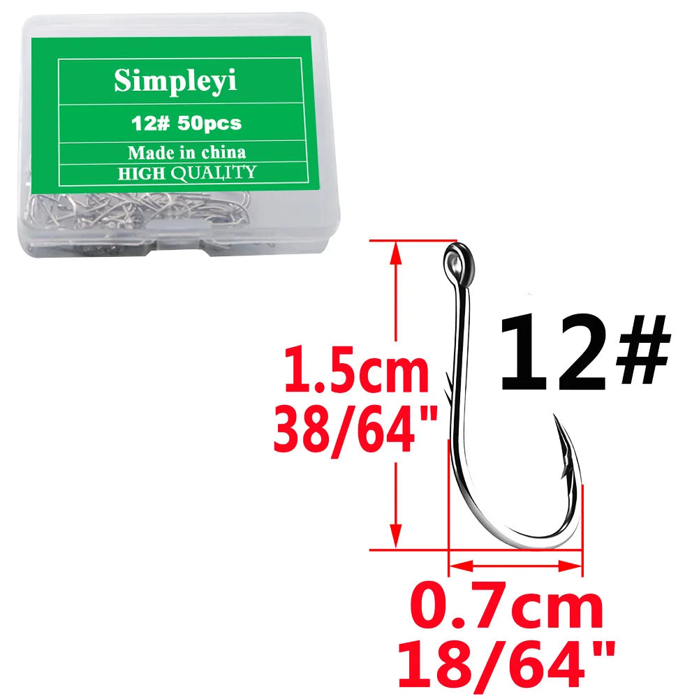 50pcs/Box Barbed High Carbon Steel Fishing Hooks Sea Worm Carp Single Circle Hook Set Fly Fishing Accessories Tackle  Fishhook