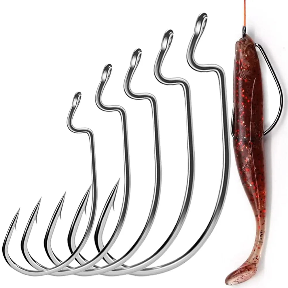 60pcs/ Box Worm Hooks Wide Gap Texas Rig Jig Crank Bass High Carbon Steel Offset Barbed Hook Fishing Tackle Soft Lure Fishhook