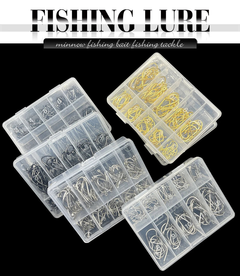 100Pcs Size 3-12# Ring Eye Fishhooks Circle Carp Eyed Fishing Hook High Carbon Steel Fishing Hooks Single Jig Fish Hook Tackle