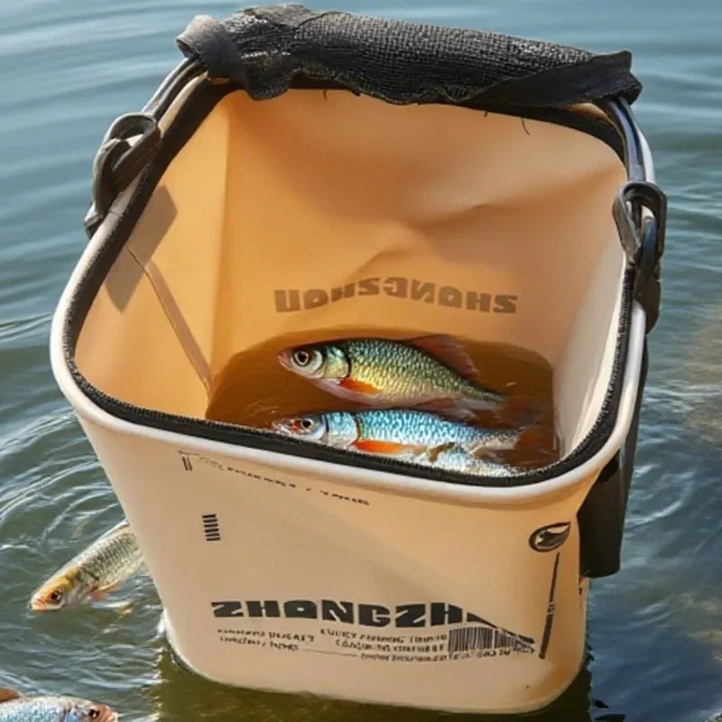 Foldable and Portable Net Live Fish Buckets EVA with Rope Water Bucket Outdoor Fishing Bucket for Wild Fishing Household Buckets
