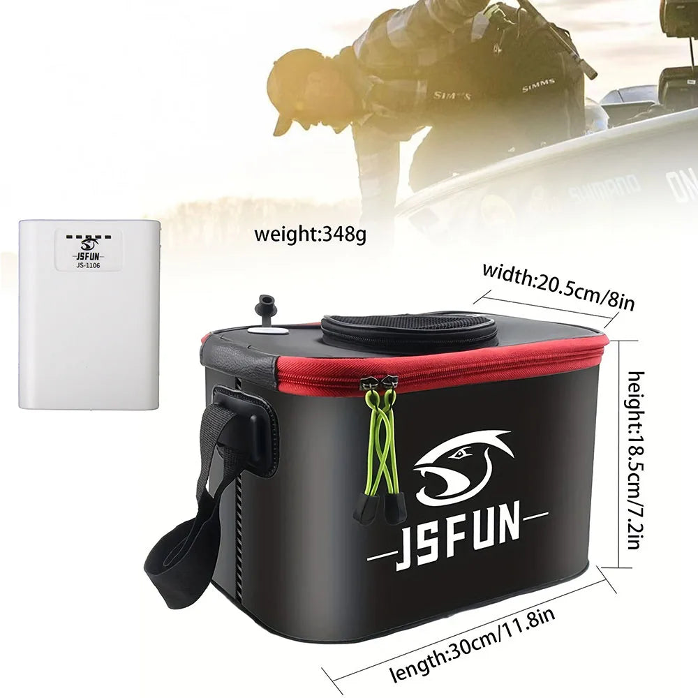 JSFUN EVA Foldable Fishing Bucket Box for Live Fish Oxygen Pump Portable Thick Storage Container Carrier Bag Handle Outdoor