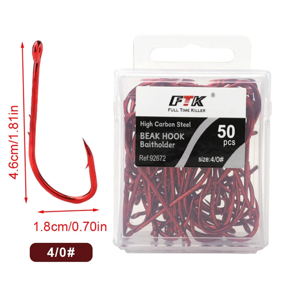 FTK Red Fishing Hooks Sea Barbed Fishing Lures Shank Beak Live BaitHolder Carp Fishing Jig Worm Hooks Accessories Tackle