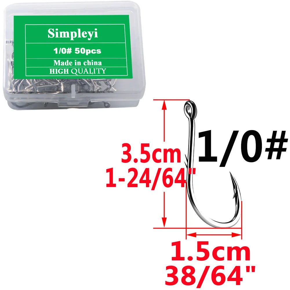 50pcs/Box Barbed High Carbon Steel Fishing Hooks Sea Worm Carp Single Circle Hook Set Fly Fishing Accessories Tackle  Fishhook