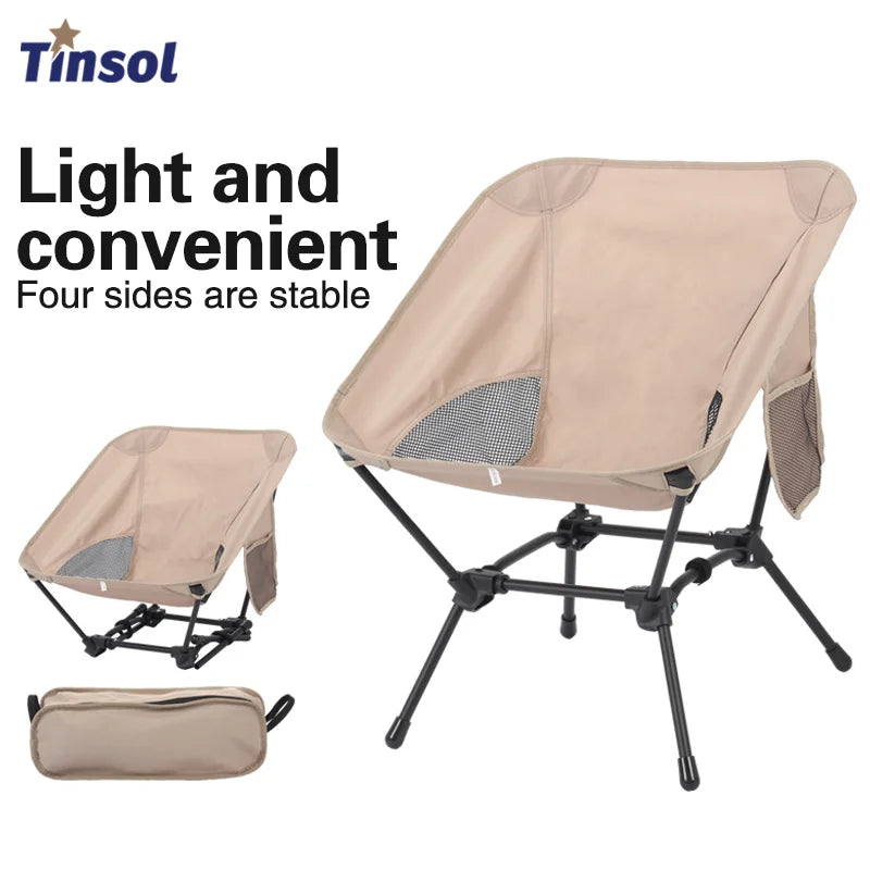 TINSOL Foldable Four-Corner Square Camping Chair, Portable Beach Fishing Stool, Travel Backpack Fishing Chair, Garden Sun Chair