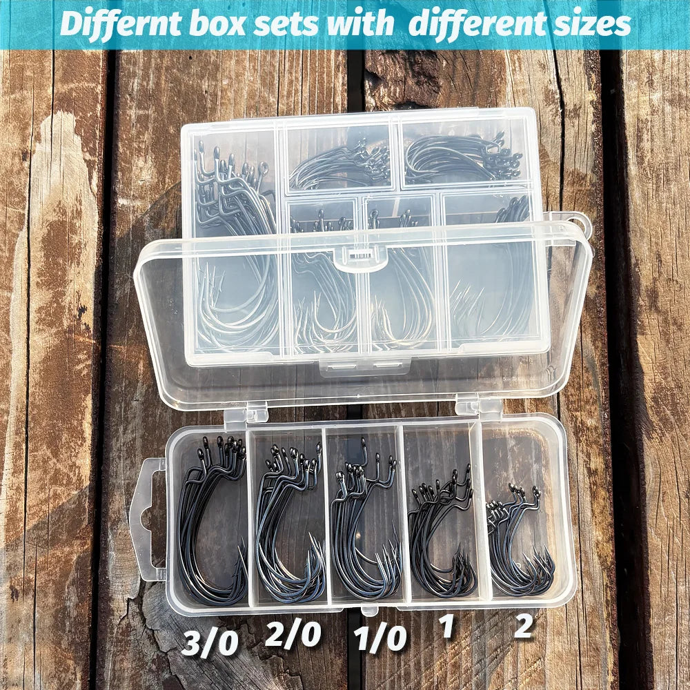 60pcs/ Box Worm Hooks Wide Gap Texas Rig Jig Crank Bass High Carbon Steel Offset Barbed Hook Fishing Tackle Soft Lure Fishhook