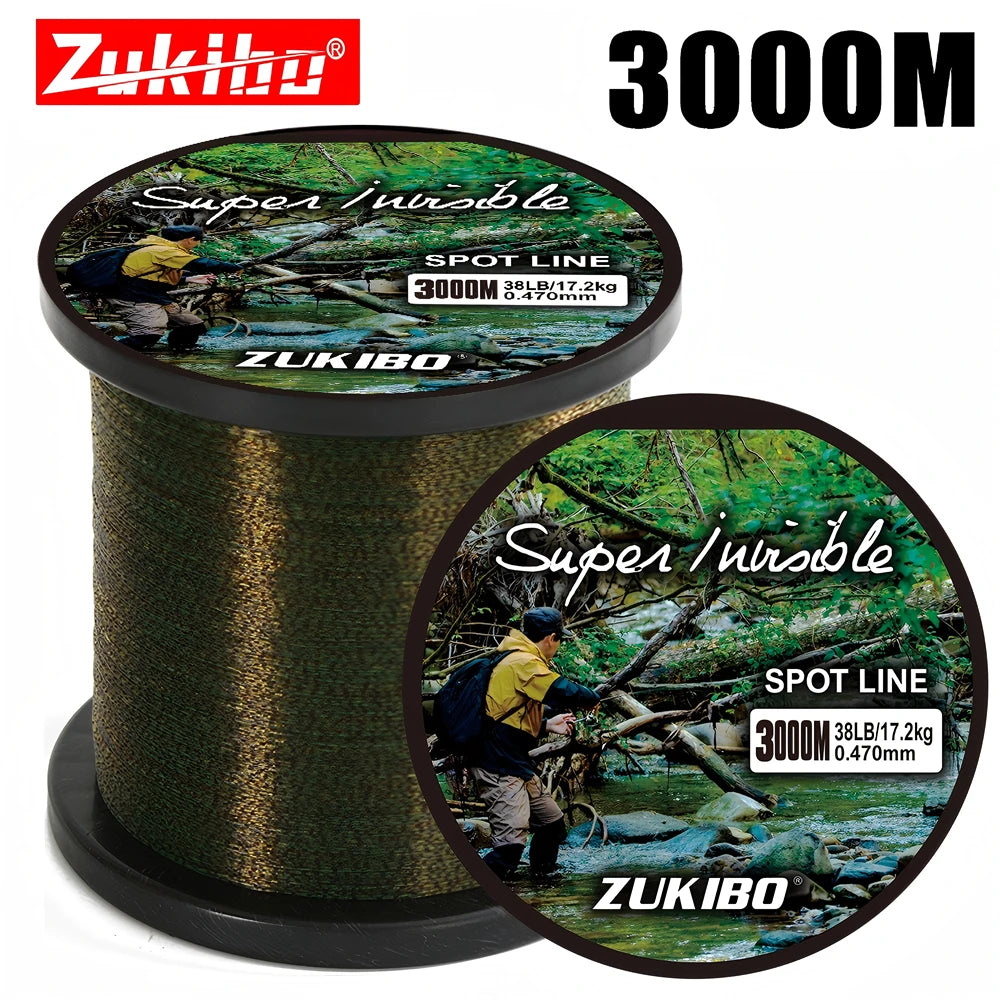 ZUKIBO 3000m Invisible Spotted Fishing Line Japan Super Strong Monofilament Line Fluorocarbon Coated Nylon Fly Sink Line pesca