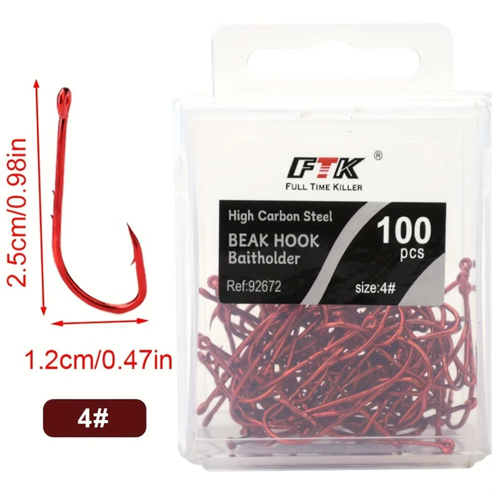 FTK Red Fishing Hooks Sea Barbed Fishing Lures Shank Beak Live BaitHolder Carp Fishing Jig Worm Hooks Accessories Tackle