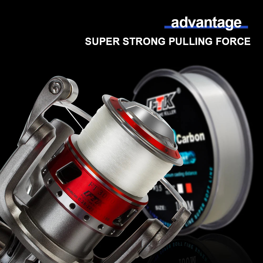 FTK 100M Fluorocarbon Coating Fishing Line 0.14mm-0.5mm 4.13LB-34.32LB Carbon Fiber Monofilament Line Carp Fishing Sinking Line