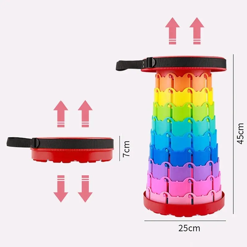 NEW2025 Rainbow Folding Stool - Adjustable Height PP Material Portable Chair for Camping, Fishing & OutdoorActivitiesAnd Camping