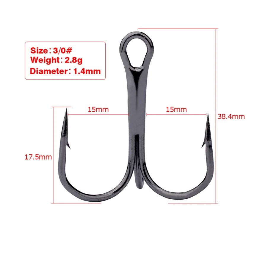 10Pcs/lot 2# 4# 6# 8# 10# Black Fishing Hook High Carbon Steel Treble Overturned Hooks Fishing Tackle Round Bend Treble For Bass