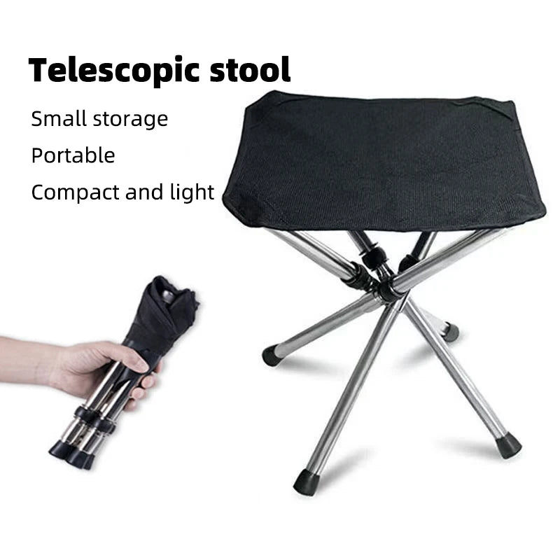 Stainless Steel Folding Outdoor Portable Telescopic Stool Camping Fishing Stool Telescopic Chair Easy to Fold Load Bearing 150kg