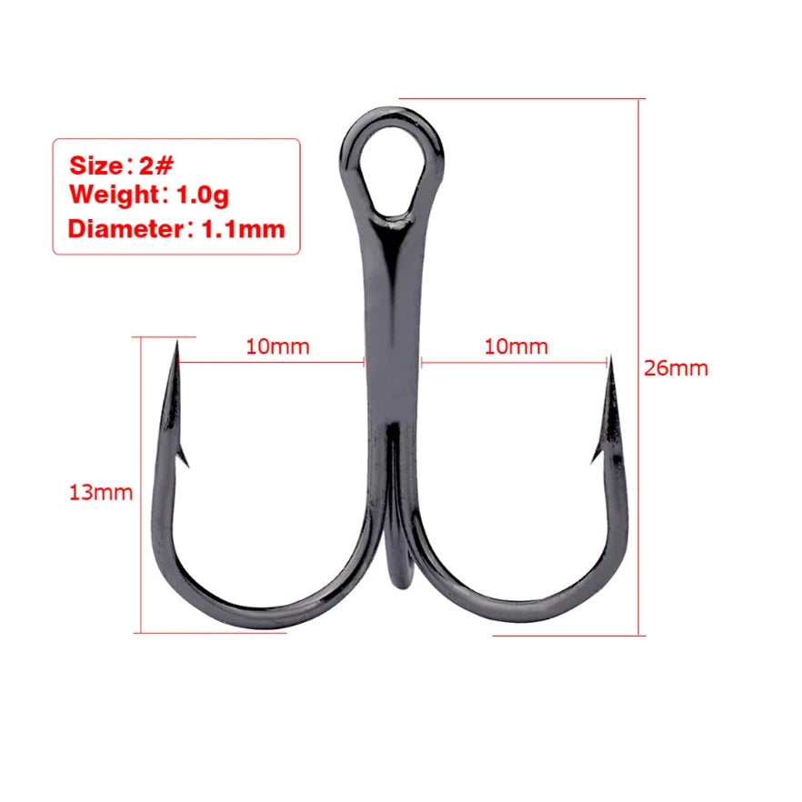 10Pcs/lot 2# 4# 6# 8# 10# Black Fishing Hook High Carbon Steel Treble Overturned Hooks Fishing Tackle Round Bend Treble For Bass