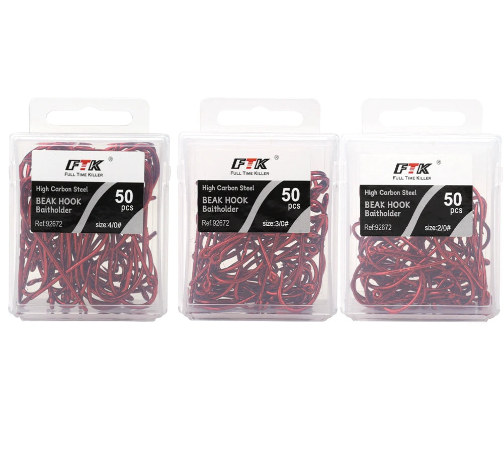 FTK Red Fishing Hooks Sea Barbed Fishing Lures Shank Beak Live BaitHolder Carp Fishing Jig Worm Hooks Accessories Tackle