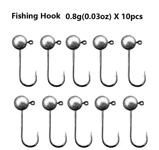 10pcs/lot 0.8g 1.7g 3.5g 4.7g 7g 9.4g Jig Head Fishing Hook Round Ball Jig Head Fishhook Soft Worm Fishing Accessories