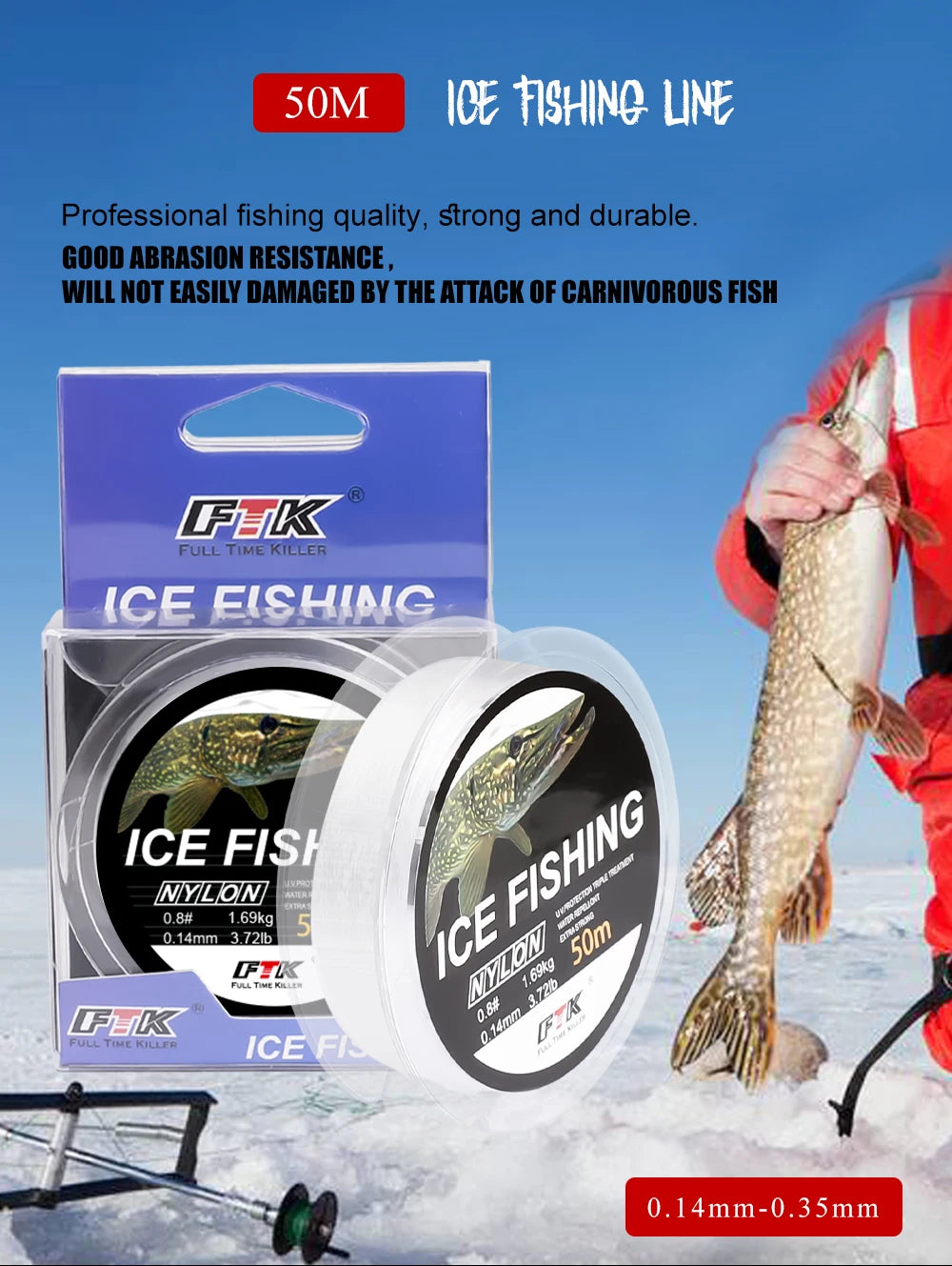 NGB 50M Ice Fishing Line Super Strong Monofilament Nylon Winter Bream Saltwater Fishing-Line Japan Low Memory Carp Line