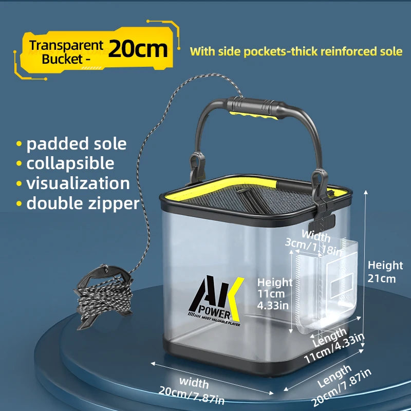 YUZHIYUAN Transparent Fishing Bucket Foldable Multifunctional Live Fish Container Fish Protection Bucket