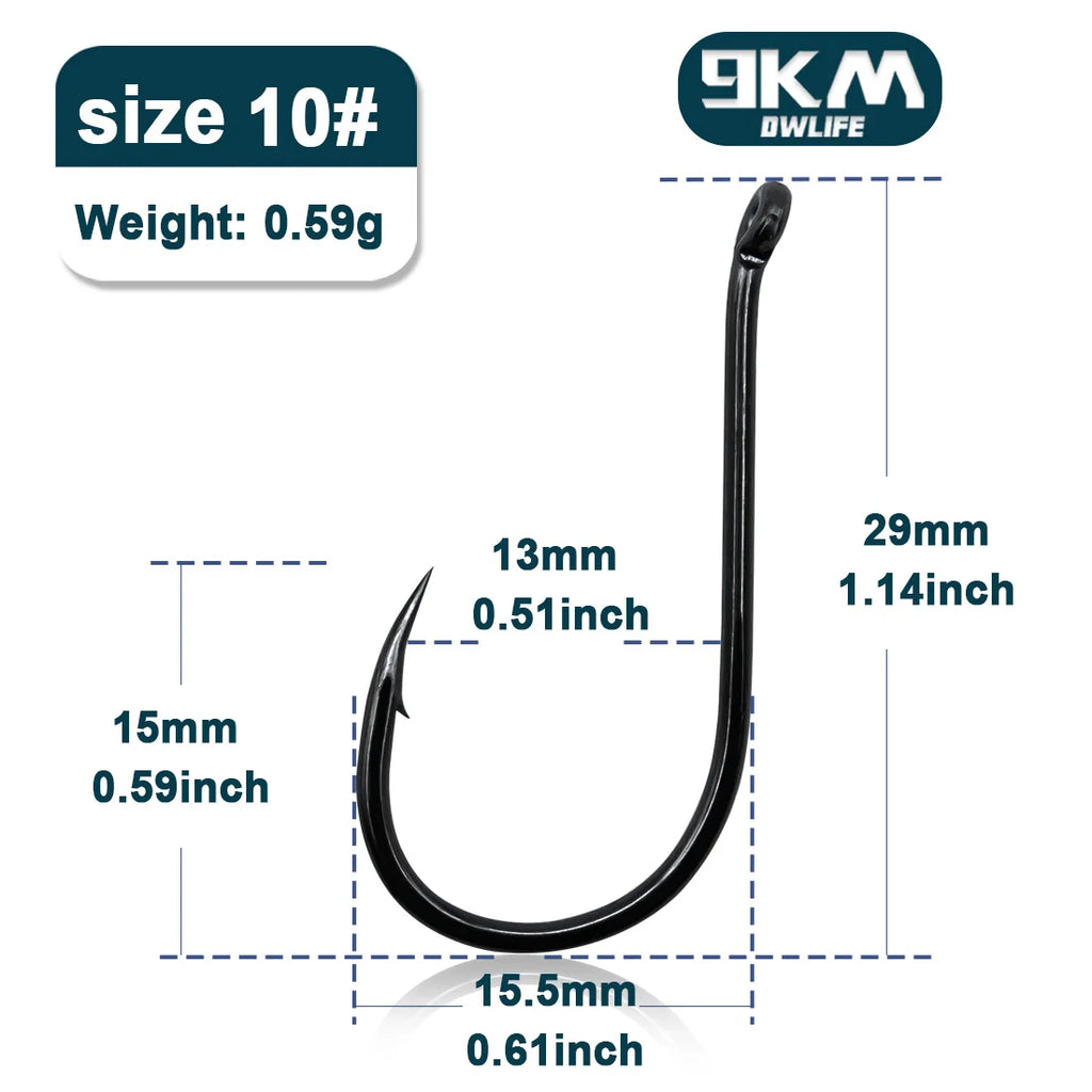 9KM Fishing Hooks 50~100Pcs Carp Hook Fishing Circle Hook Barbed Black High Carbon Steel Ice Fishing Accessories