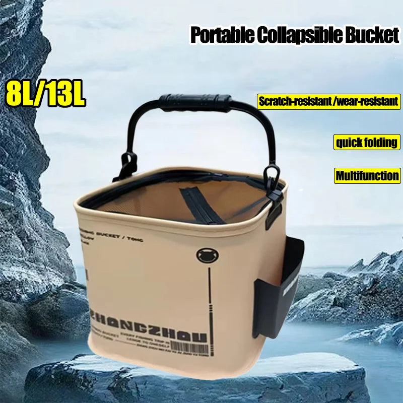 8L/13L Collapsible Bucket, Portable Waterproof Fishing Camping Bucket, Foldable Pail with Ergonomic Handle Outdoor Gear tool