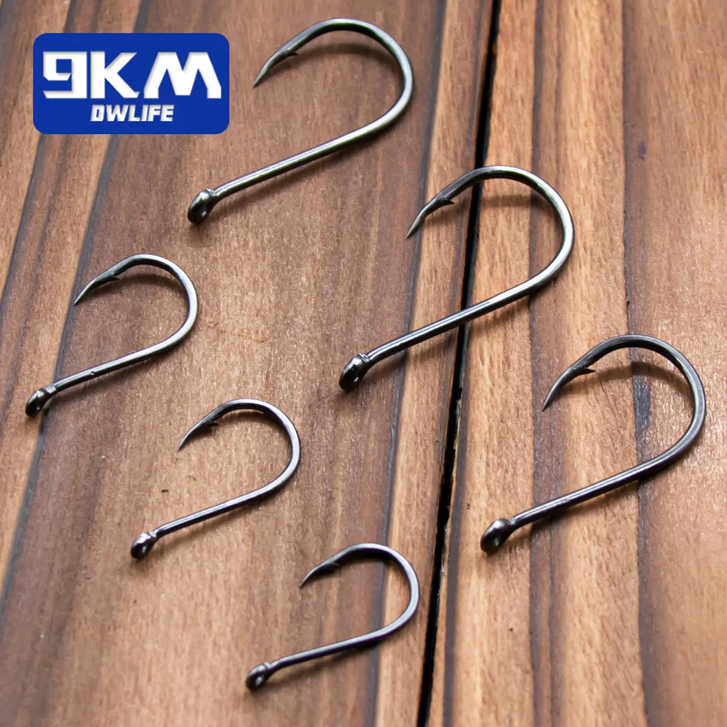 9KM Fishing Hooks 50~100Pcs Carp Hook Fishing Circle Hook Barbed Black High Carbon Steel Ice Fishing Accessories