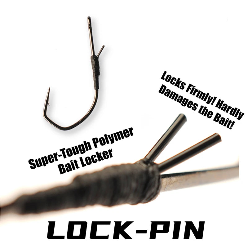 Cast&Catch 8PCS Lock Pin Long Hook High Carbon Steel Barbed Hook Soft Worm Lure Bass Carp Freshwater Fishing Hook