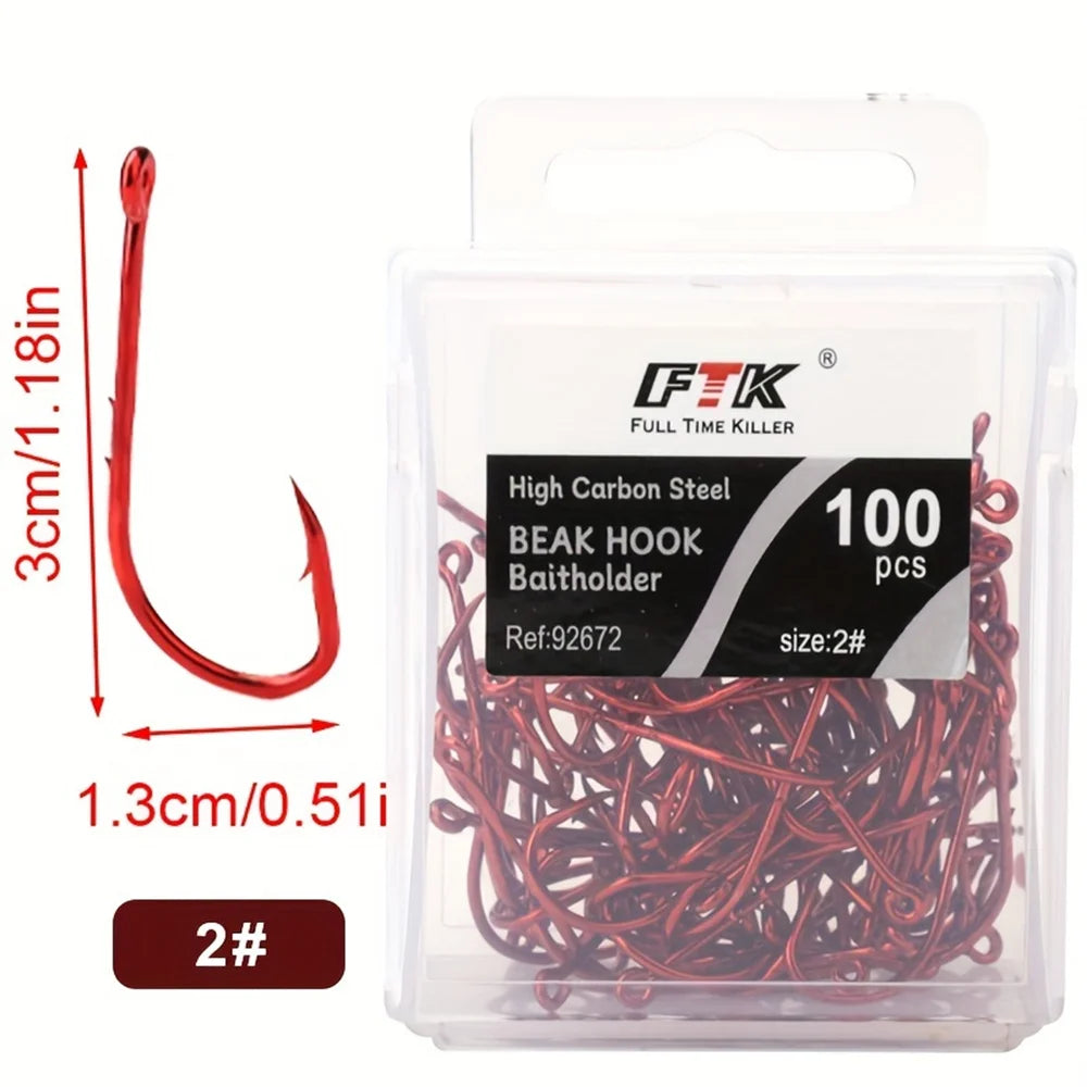 FTK Red Fishing Hooks Sea Barbed Fishing Lures Shank Beak Live BaitHolder Carp Fishing Jig Worm Hooks Accessories Tackle