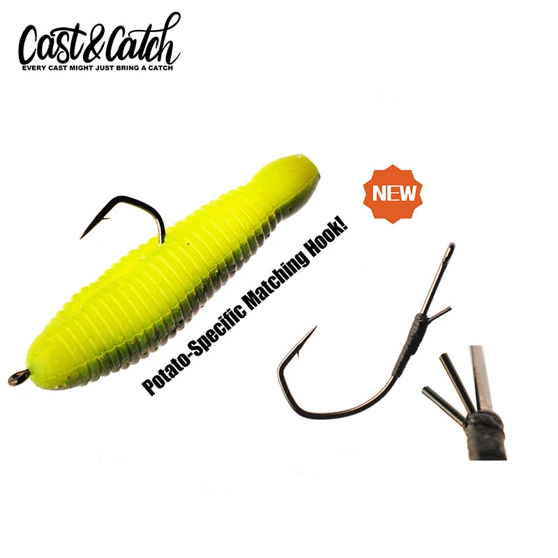 Cast&Catch 8PCS Lock Pin Long Hook High Carbon Steel Barbed Hook Soft Worm Lure Bass Carp Freshwater Fishing Hook