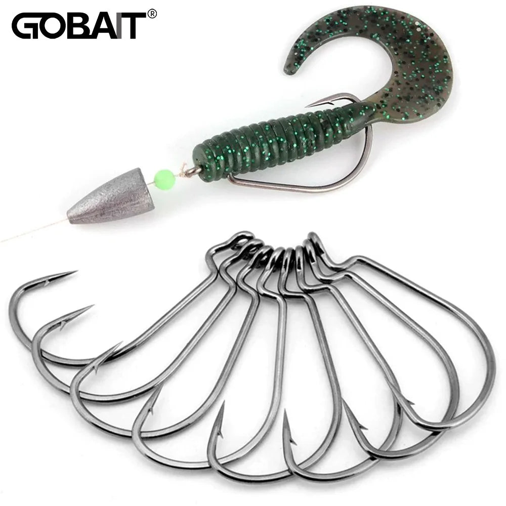 60pcs/ Box Worm Hooks Wide Gap Texas Rig Jig Crank Bass High Carbon Steel Offset Barbed Hook Fishing Tackle Soft Lure Fishhook