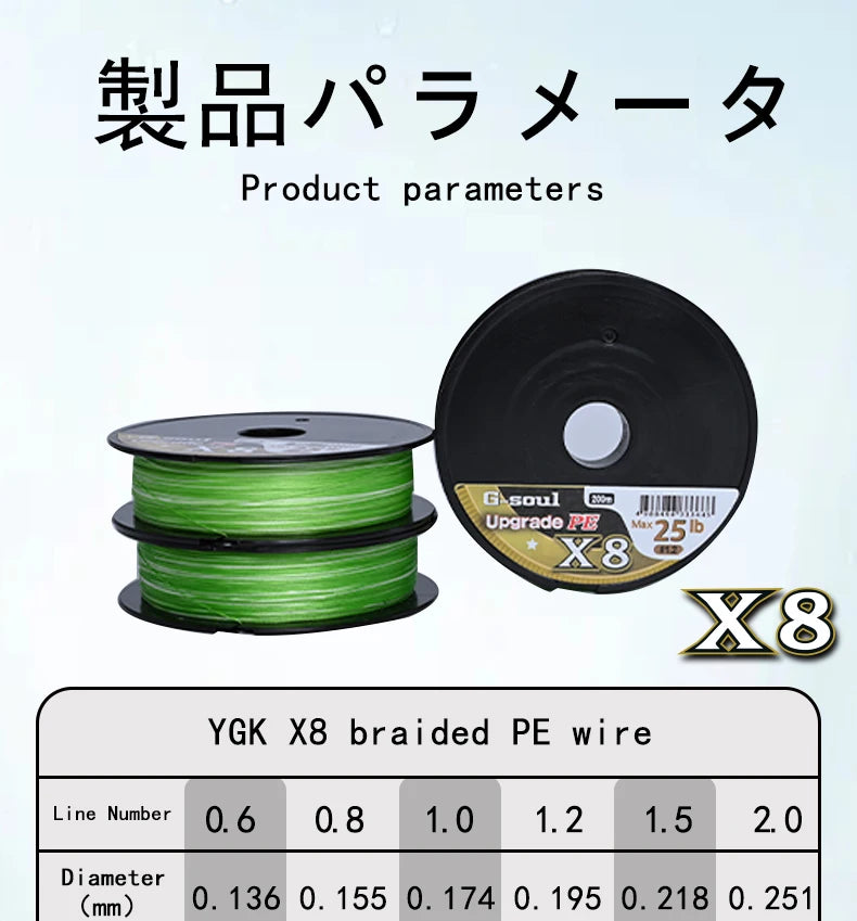 YGKX G SOUL X8 BRAID Upgrade Braid Fishing Line Super Strong 8 Strands Multifilament PE line 150M 200M Made In Japan 14LB-60LB