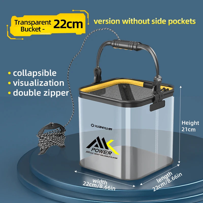 YUZHIYUAN Transparent Fishing Bucket Foldable Multifunctional Live Fish Container Fish Protection Multicompartment Aquatic Tool
