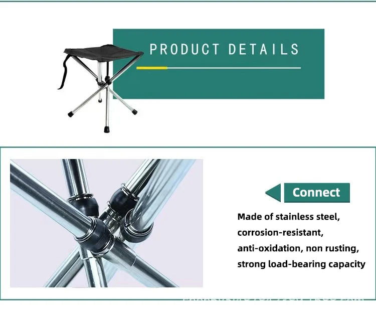 Stainless Steel Folding Outdoor Portable Telescopic Stool Camping Fishing Stool Telescopic Chair Easy to Fold Load Bearing 150kg
