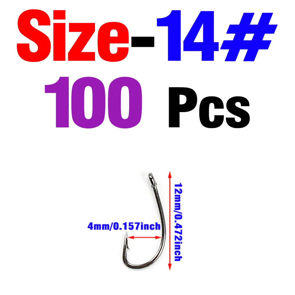 100Pcs/Pack 12# 14# 16# 18# Black Nickel Trout Single Hook With Barb High Carbon Steel Fishing Flies Spoon Hooks