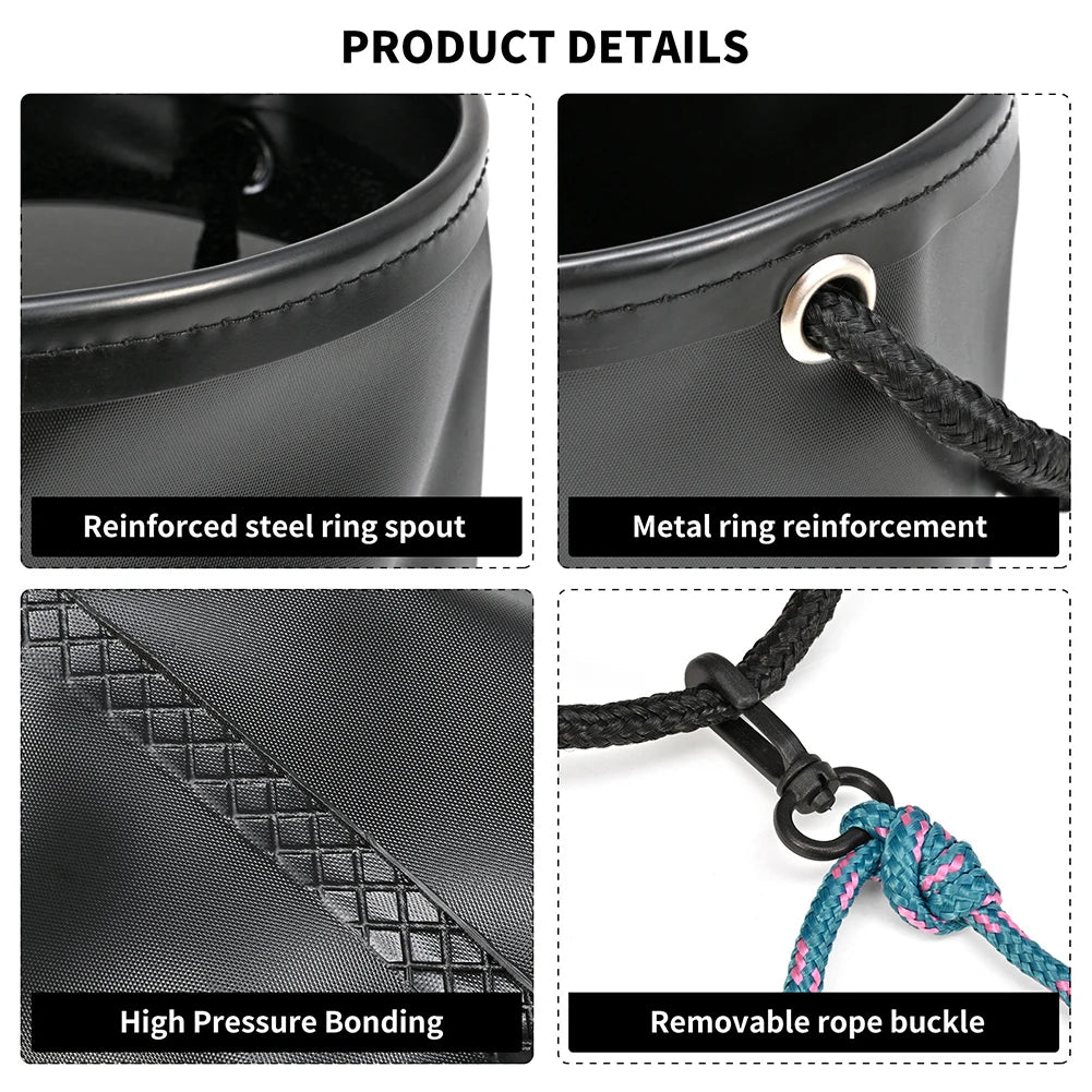 4.5L EVA Round Fold Live Fish Bucket Water Tank Container Gear With Drawstring Fishing Equipment For Fishing Cleaning Cars