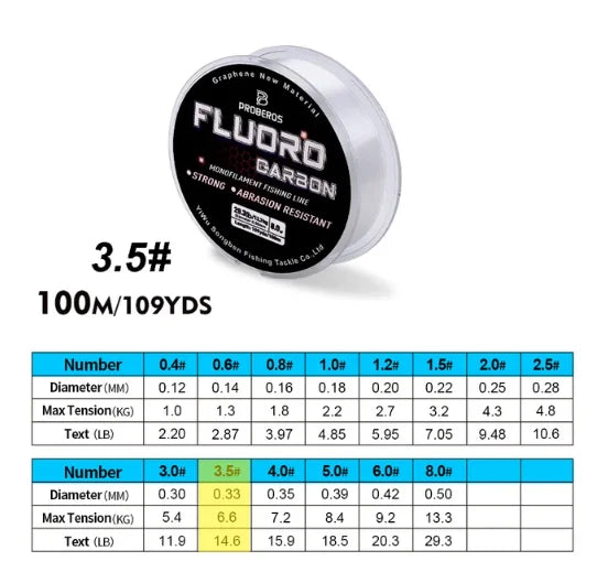 PROBEROS 100M Fluorocarbon Coating Fishing Line 2.2LB-29.3LB Carbon Fiber Monofilament Leader Line Carp Fishing Sinking Line