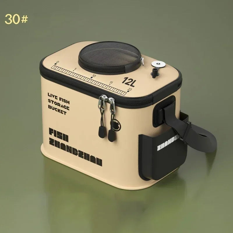 Fishing Bucket Foldable Live Fish Bucket with Net Cover 12-34L EVA Water Pail with Handbar for Wild Fishing Tackle Accessories