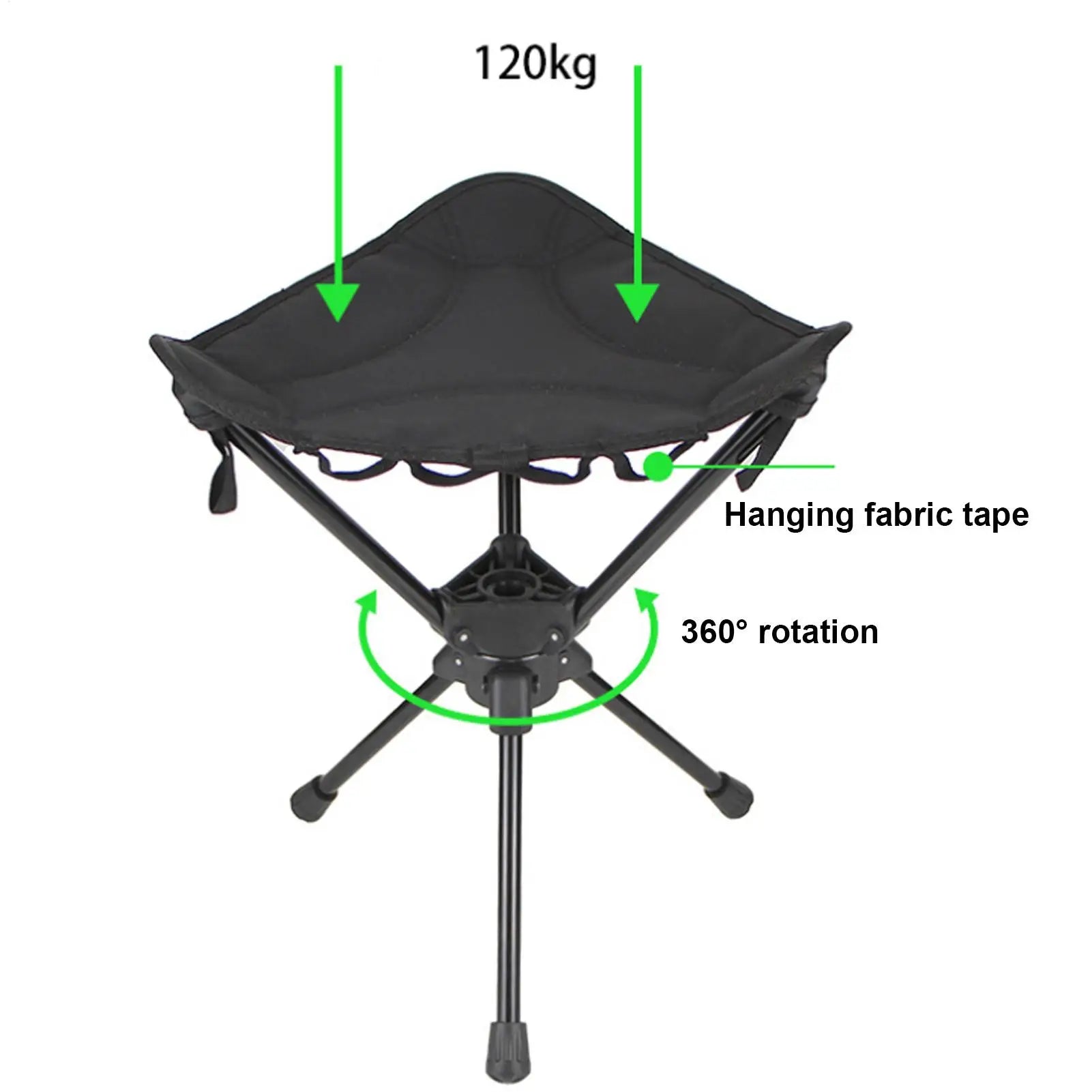 Portable Folding Swivel Camping Chair, Lightweight Fishing Stool for Outdoor Hunting Backpacking Travel, Lawn Dorm Hiking Gear