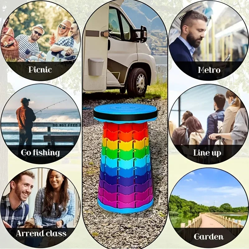 NEW2025 Rainbow Folding Stool - Adjustable Height PP Material Portable Chair for Camping, Fishing & OutdoorActivitiesAnd Camping