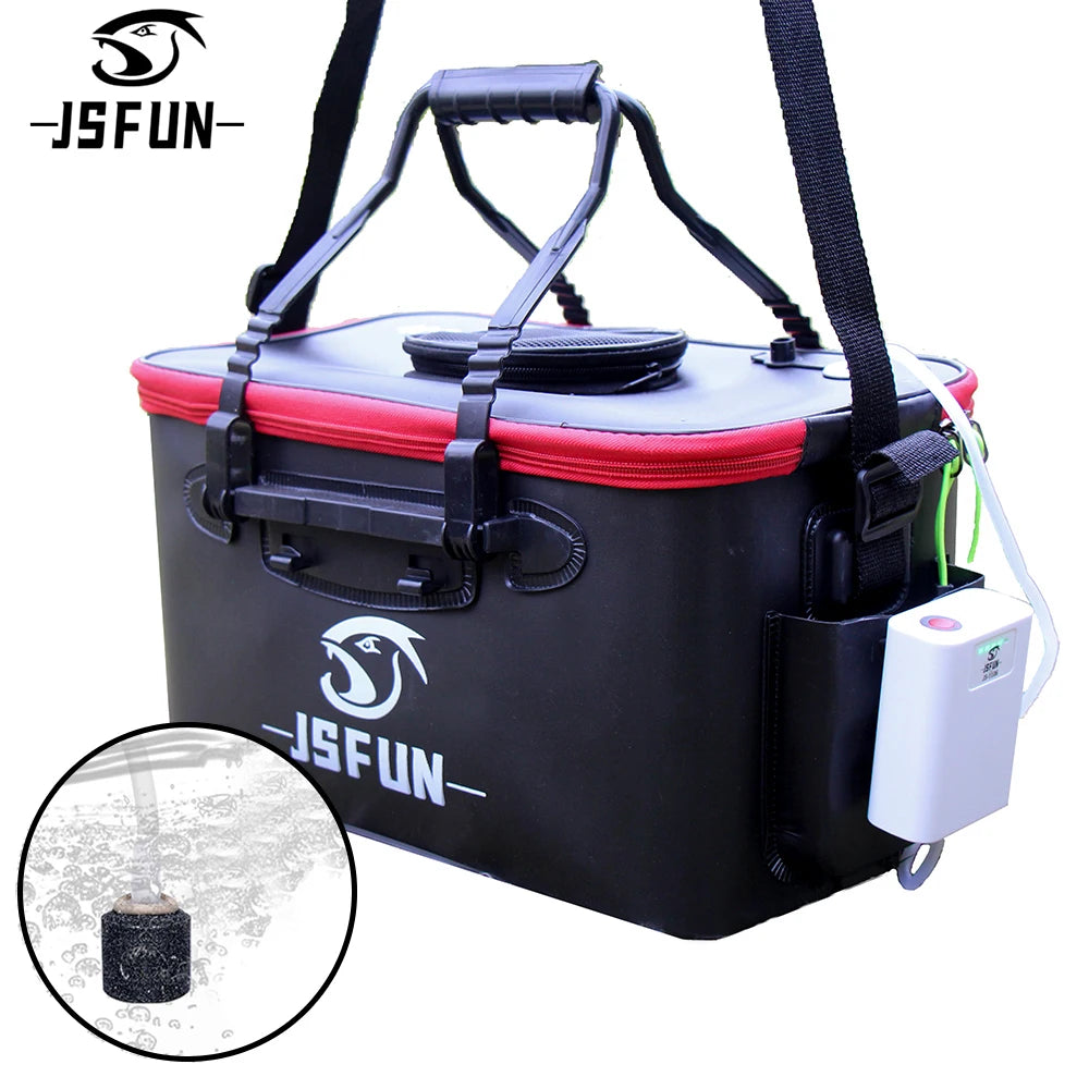 JSFUN EVA Foldable Fishing Bucket Box for Live Fish Oxygen Pump Portable Thick Storage Container Carrier Bag Handle Outdoor
