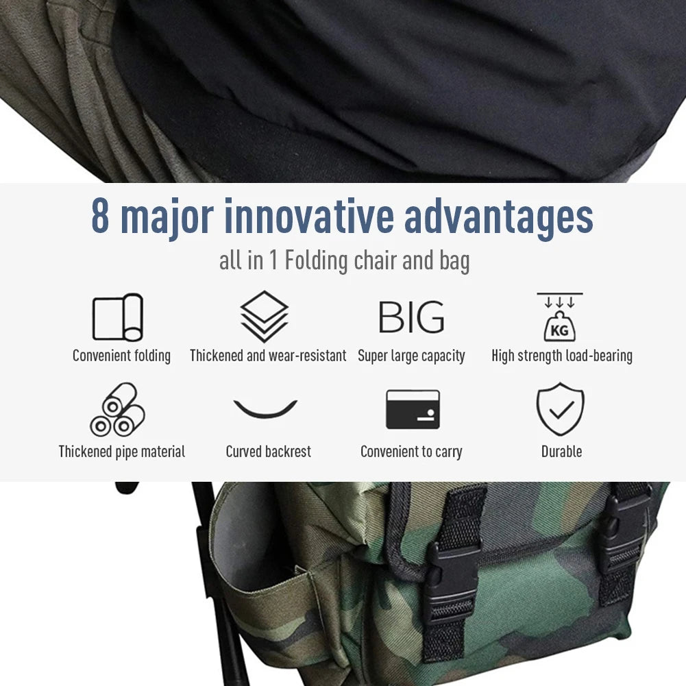 Outdoor Portable Camouflage Folding Chair Stool 100kg Max Load Oxford Cloth Stool Backpack For Camping Fishing