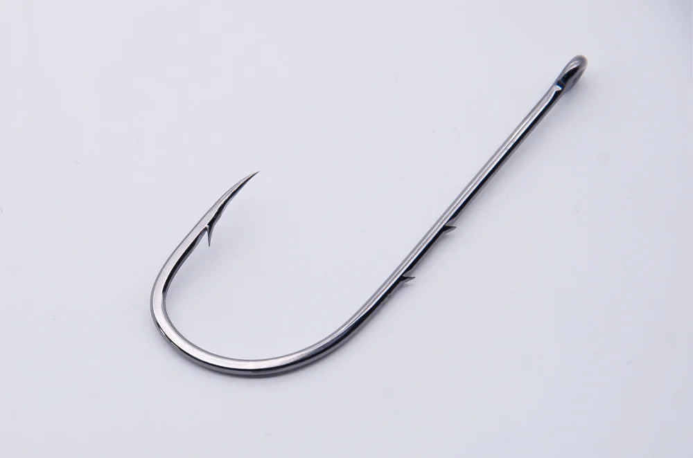 50pcs/lot Long Shank Fishing Hook 1#-6/0# High Carbon Steel Sharp Barbed Offset Narrow Bait Hook