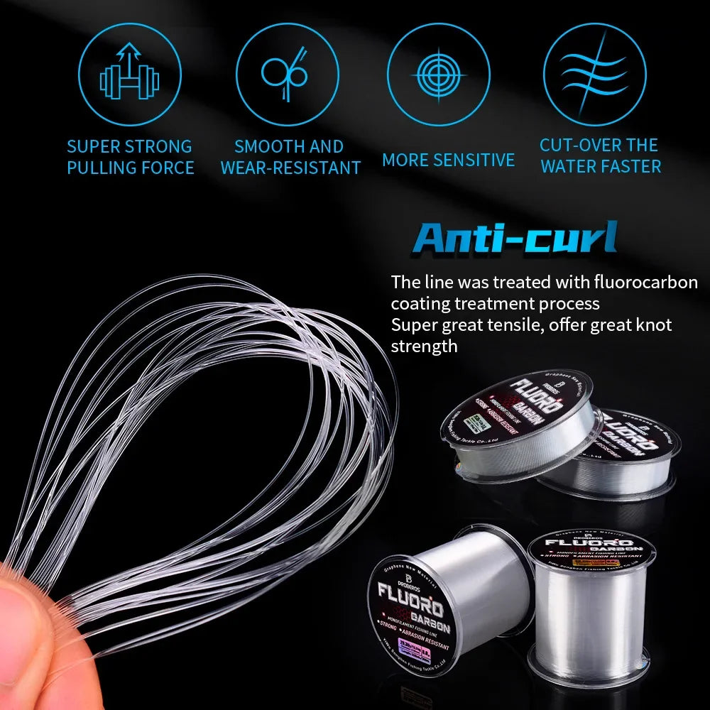 100M 300M 500M FluoroCarbon High Abrasion Resistance Anti-Curl Carbon Fiber Coating Monofilament Fishing Line String Cord Wire