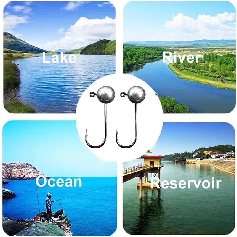 10pcs/lot 0.8g 1.7g 3.5g 4.7g 7g 9.4g Jig Head Fishing Hook Round Ball Jig Head Fishhook Soft Worm Fishing Accessories