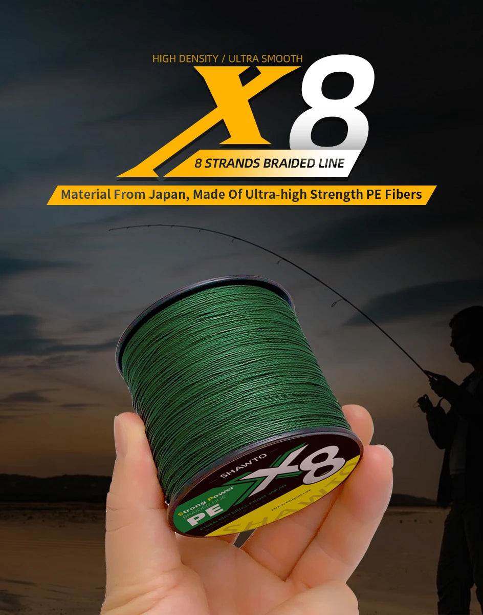 Shawto X8 Strong 300M 1000M 8 Strand Weaves PE Braided Fishing Line Multifilament 8 Braid Wire 10LB 20LB 30LB 50LB 100LB 150LB