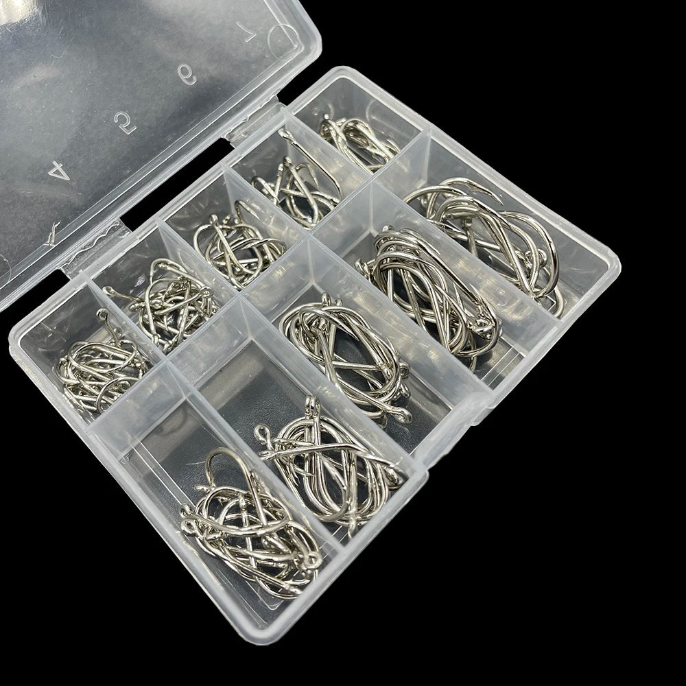 100Pcs Size 3-12# Ring Eye Fishhooks Circle Carp Eyed Fishing Hook High Carbon Steel Fishing Hooks Single Jig Fish Hook Tackle