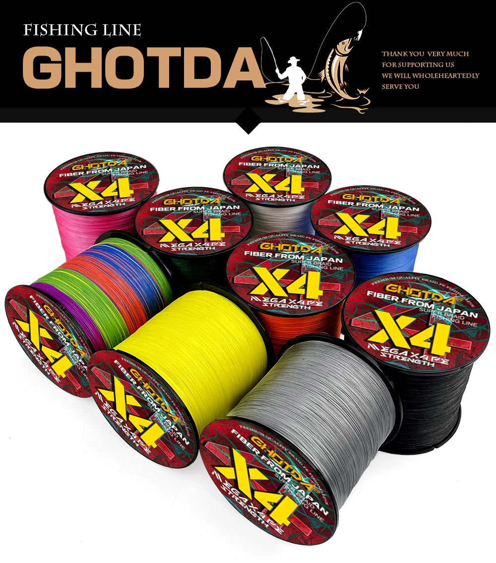 GHOTDA Braided Fishing Line 4 Strands 300M Spinning PE Multifilamento Japa Carp Fly Sea Saltwater Weave Extreme Strong X4 Pesca