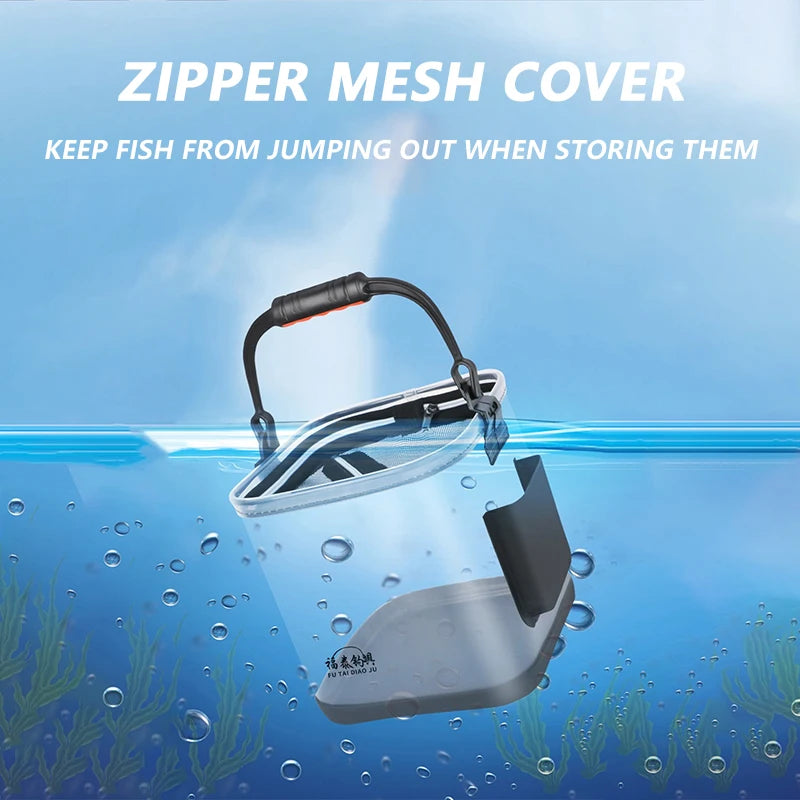 Portable Fishing Bucket Foldable With Net Cover Live Fish Bucket EVA Transparent Water Pail With Rope For Wild Fishing Tackle