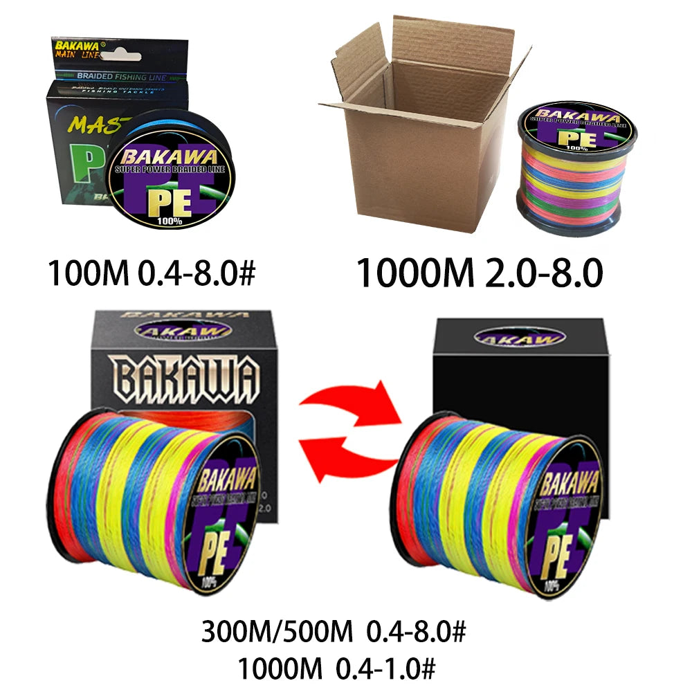BAKAWA  4 Strands Braided Fishing Lines Multifilament Pesca 100M 300M 500M 1000M Carp Wire Japan Abrasion Resistant Pe Line