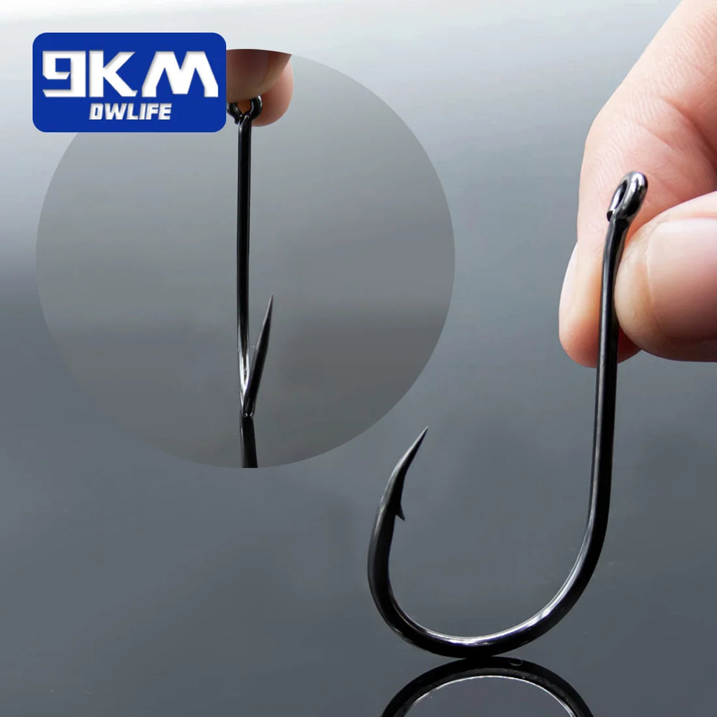 9KM Fishing Hooks 50~100Pcs Carp Hook Fishing Circle Hook Barbed Black High Carbon Steel Ice Fishing Accessories