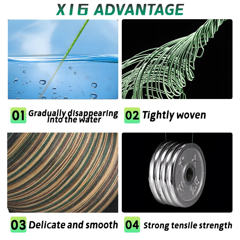 YGKX Fishing Lines X16 Strands Braided PE Line 300/500M Japan Smooth Multifilament Line Carp Fly Fishing Wire Strong 16X Weave