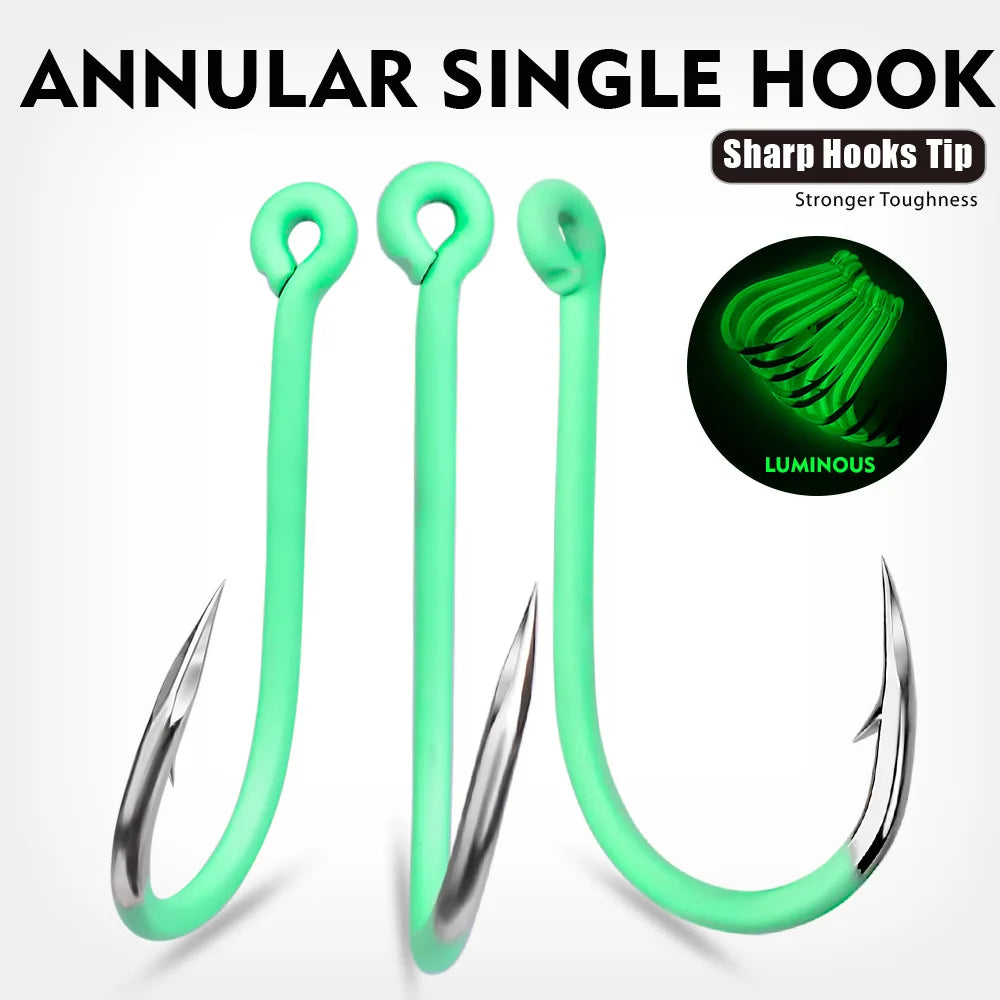 10pcs Lure Sea Fishing Barb Hook Luminous Crooked Mouth Triangular Tooth Fish Hook Sea Fishing Hook