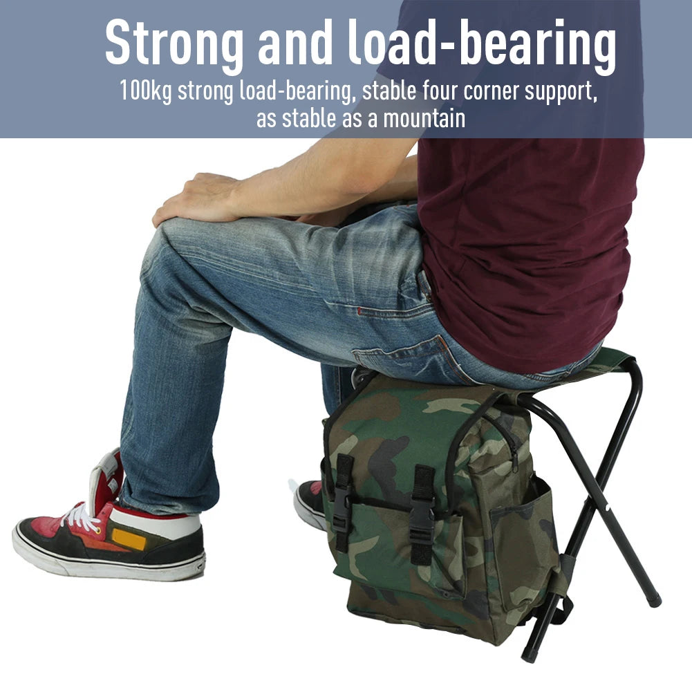 Outdoor Portable Camouflage Folding Chair Stool 100kg Max Load Oxford Cloth Stool Backpack For Camping Fishing
